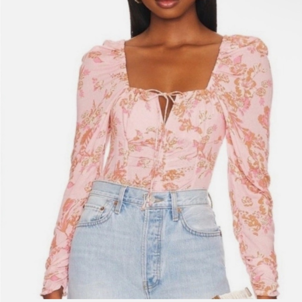 NWT Free People Hilary Printed Top in the Pink Combo-Small